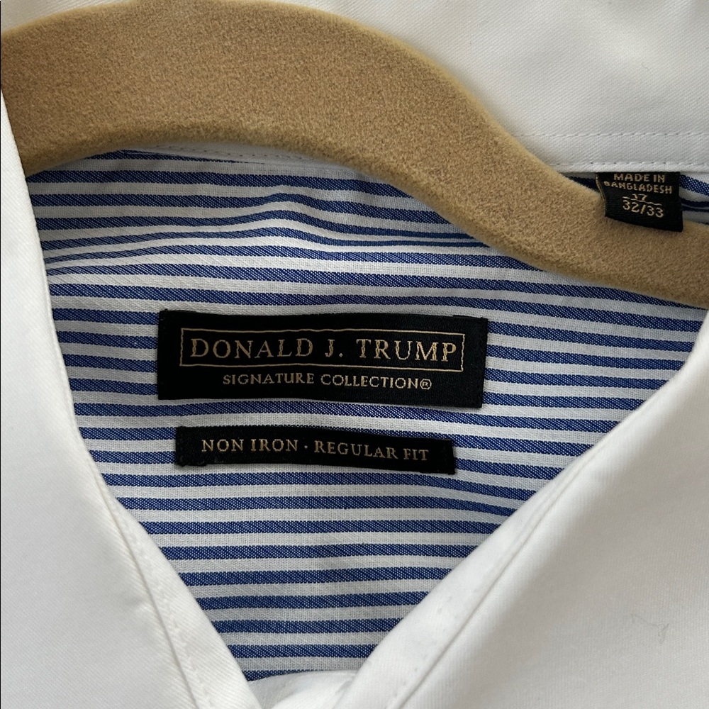 Donald Trump Elegant Navy and White Striped Dress Shirt French Cuff